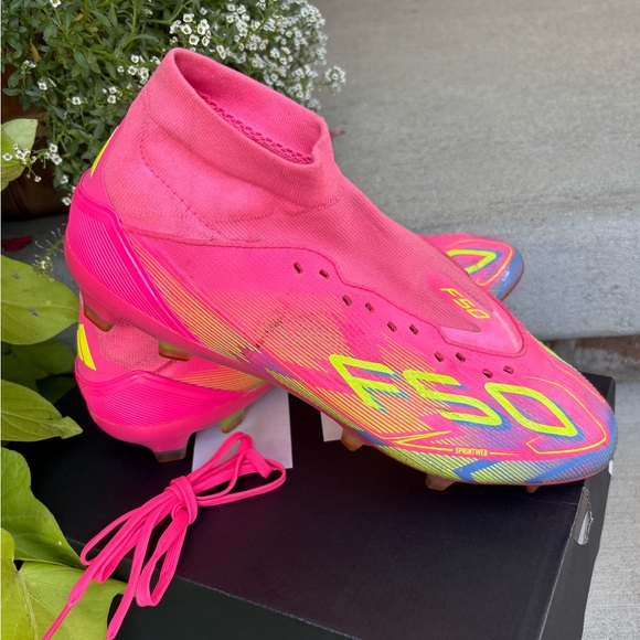 Adidas F50 PRO FG Mid Women's sizing Vibrant Pink and Yellow Athletic Shoes - Picture 3 of 13